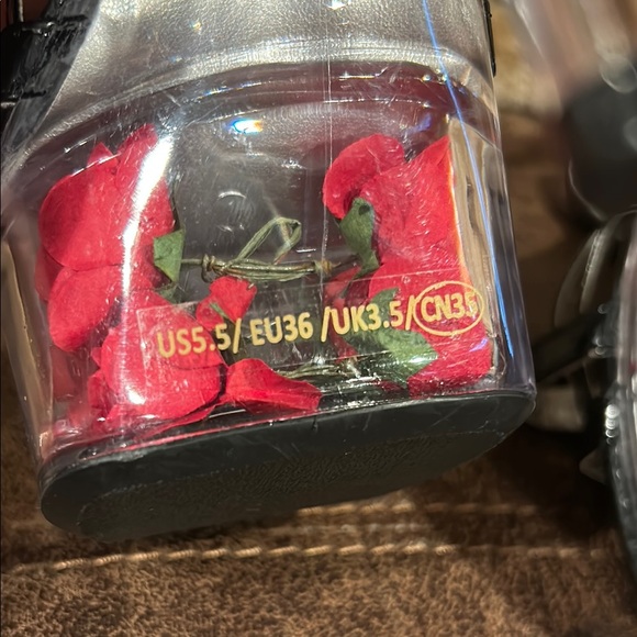 Black Strappy Platform Heels With Roses - Picture 6 of 6